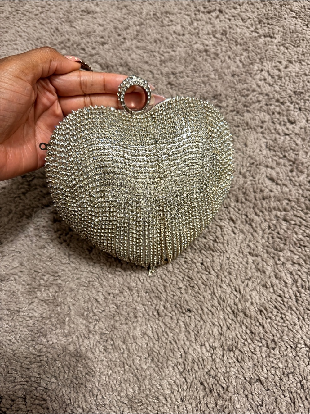 Silver Rhinestone Heart Clutch / Evening Bag